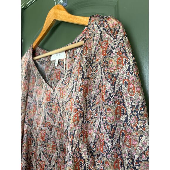 The Great. Ornate Paisley Fountain Midi V Neck Fall Balloon Sleeve Dress Sz 0 XS - Picture 4 of 10